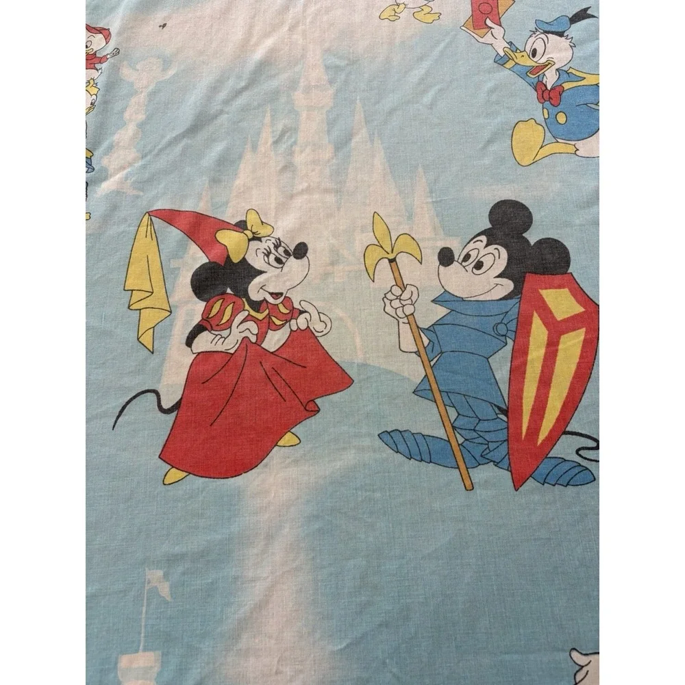 Vintage Disney Twin Fitted Sheet Mickey Donald Pluto Frontierland 1980s